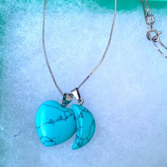Turquoise heart and moon sterling silver 16” necklace - Picture 4 of 4